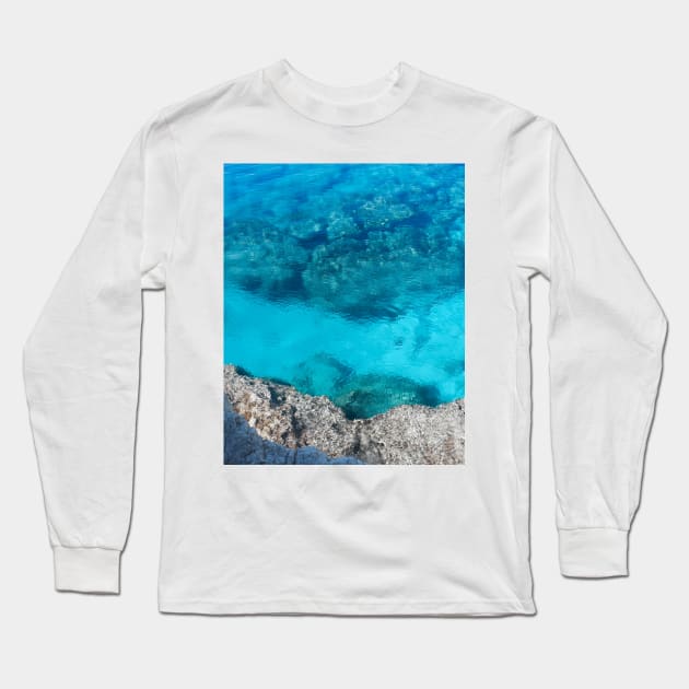 Crystal clear blue ocean water Long Sleeve T-Shirt by angiepaszko